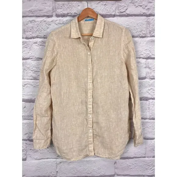 J. McLaughlin Women's S Coastal Old Money Minimalist Linen Button Front Shirt - Picture 3 of 11